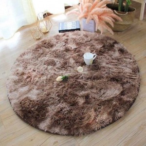 Thảm tròn lông xù mềm màu nâu