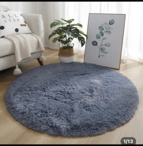 Thảm tròn lông xù mềm màu xám trơn